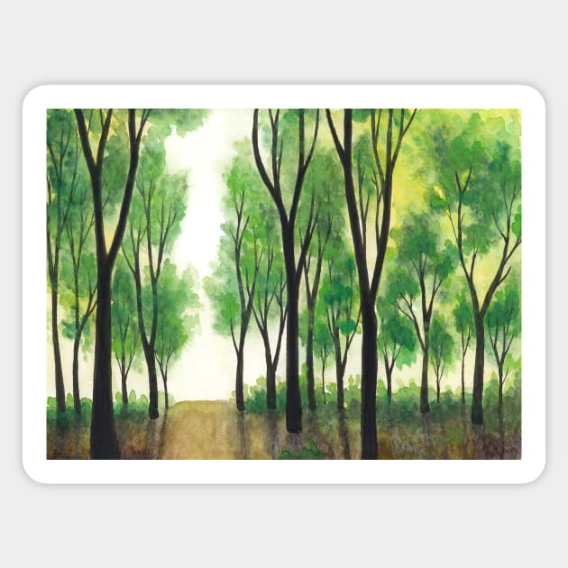 Watercolor Green Summer Forest Sticker by aurin